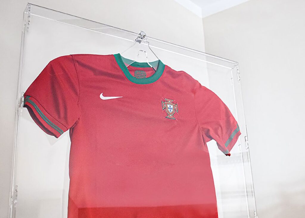 teca per maglia calcistica in plexiglass trasparente